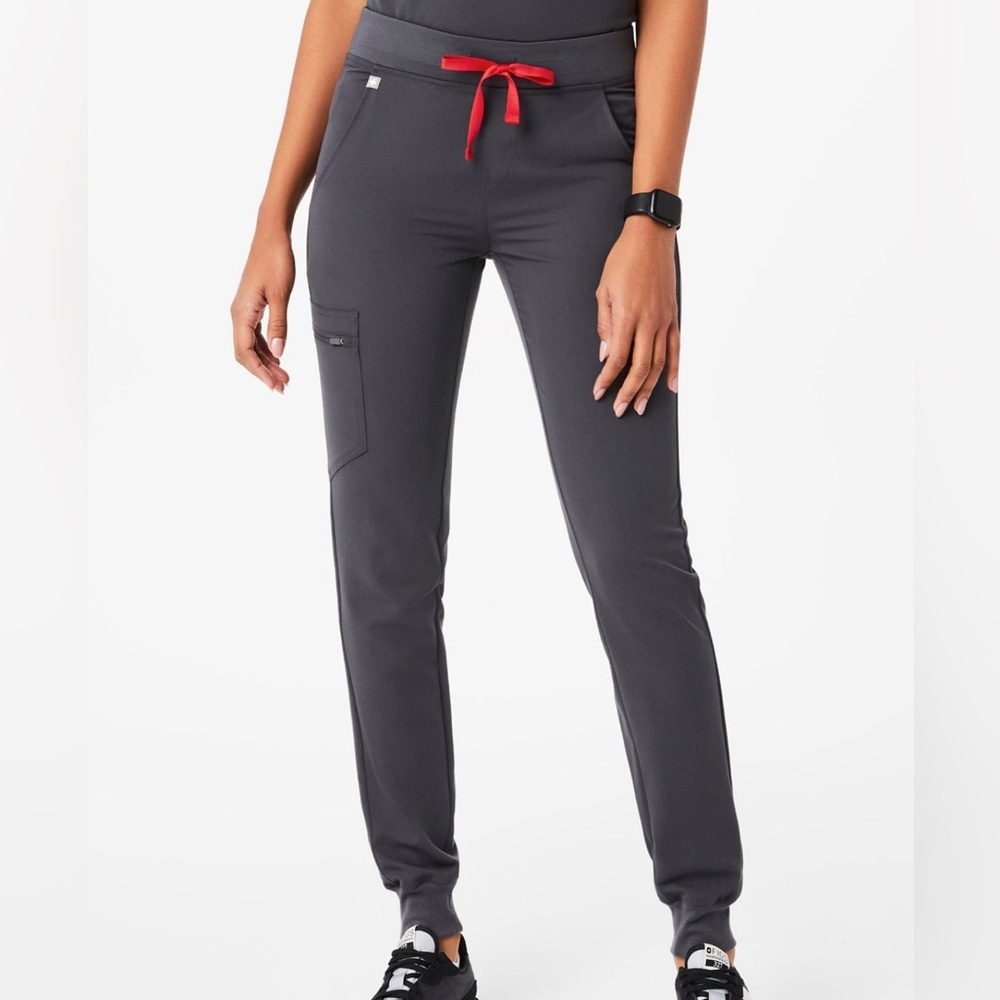 Figs Women's Charcoal Joggers with Red Accent